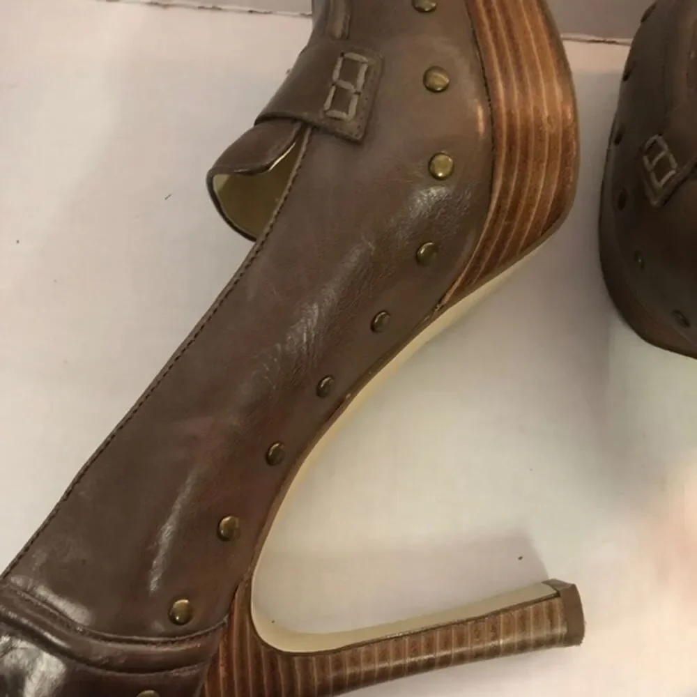 Enzo Angiolini Balinia Brown Leather Platform Heel Shoe Size 9